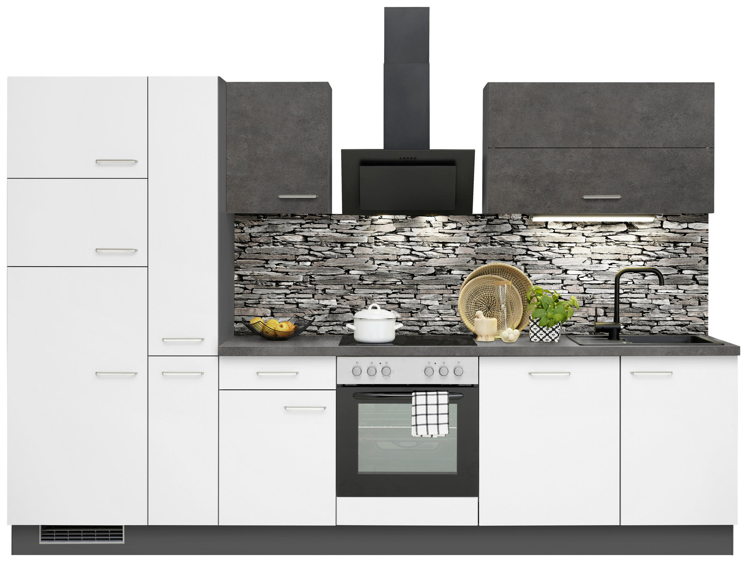 Küchenzeile Ip1200 Mit Geräte B: 310 Cm Weiß/grau