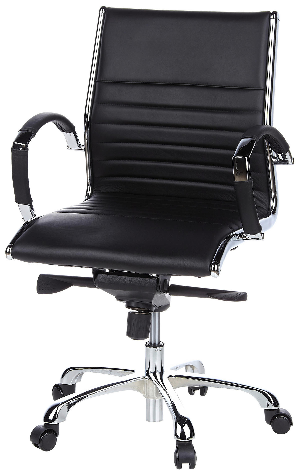 DREHSTUHL Lederlook Schwarz, Chromfarben  - Chromfarben/Schwarz, MODERN, Leder/Kunststoff (60/111/50cm) - MID.YOU