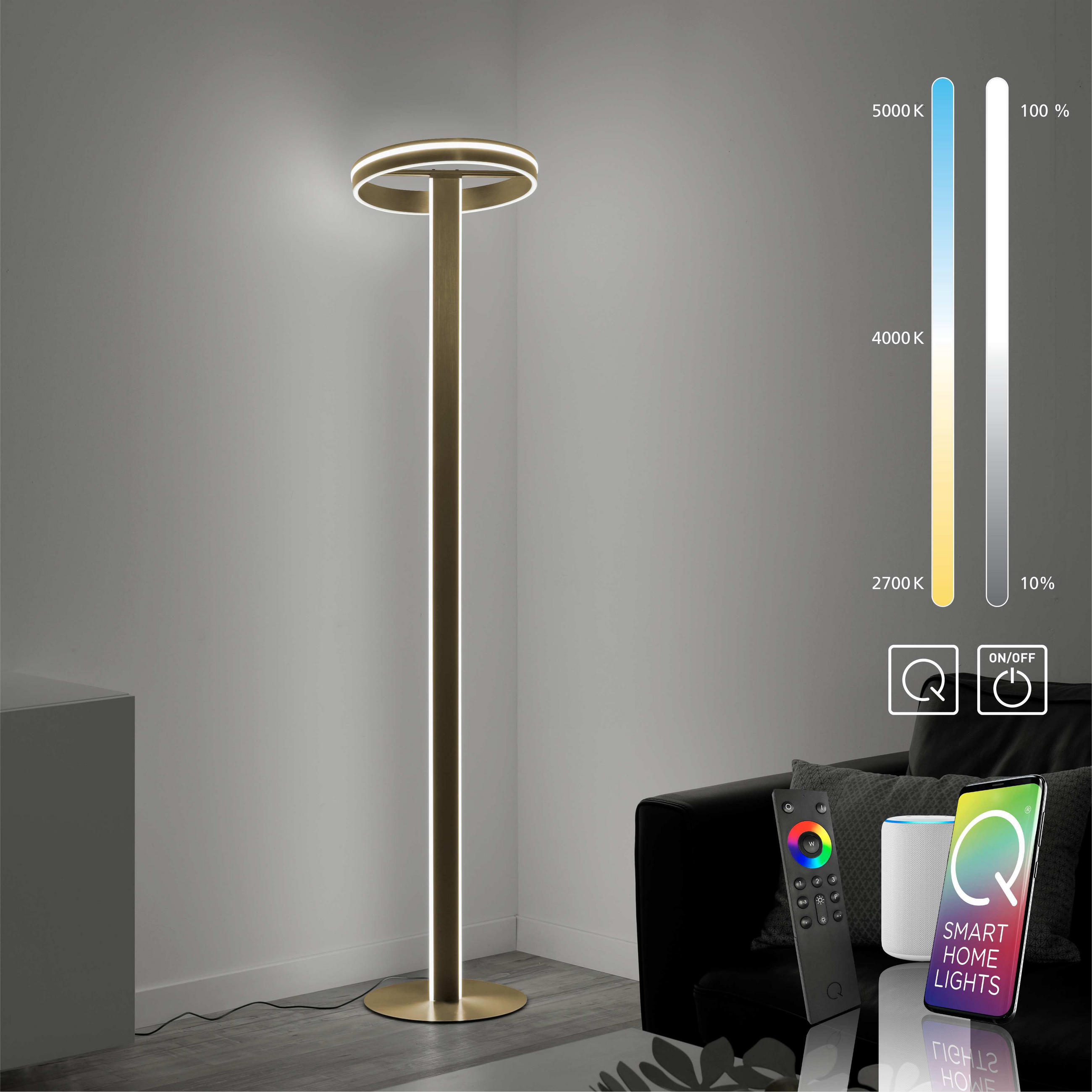 LED-STEHLEUCHTE 40/40/197 cm    - Messingfarben, Design, Kunststoff/Metall (40/40/197cm) - Paul Neuhaus