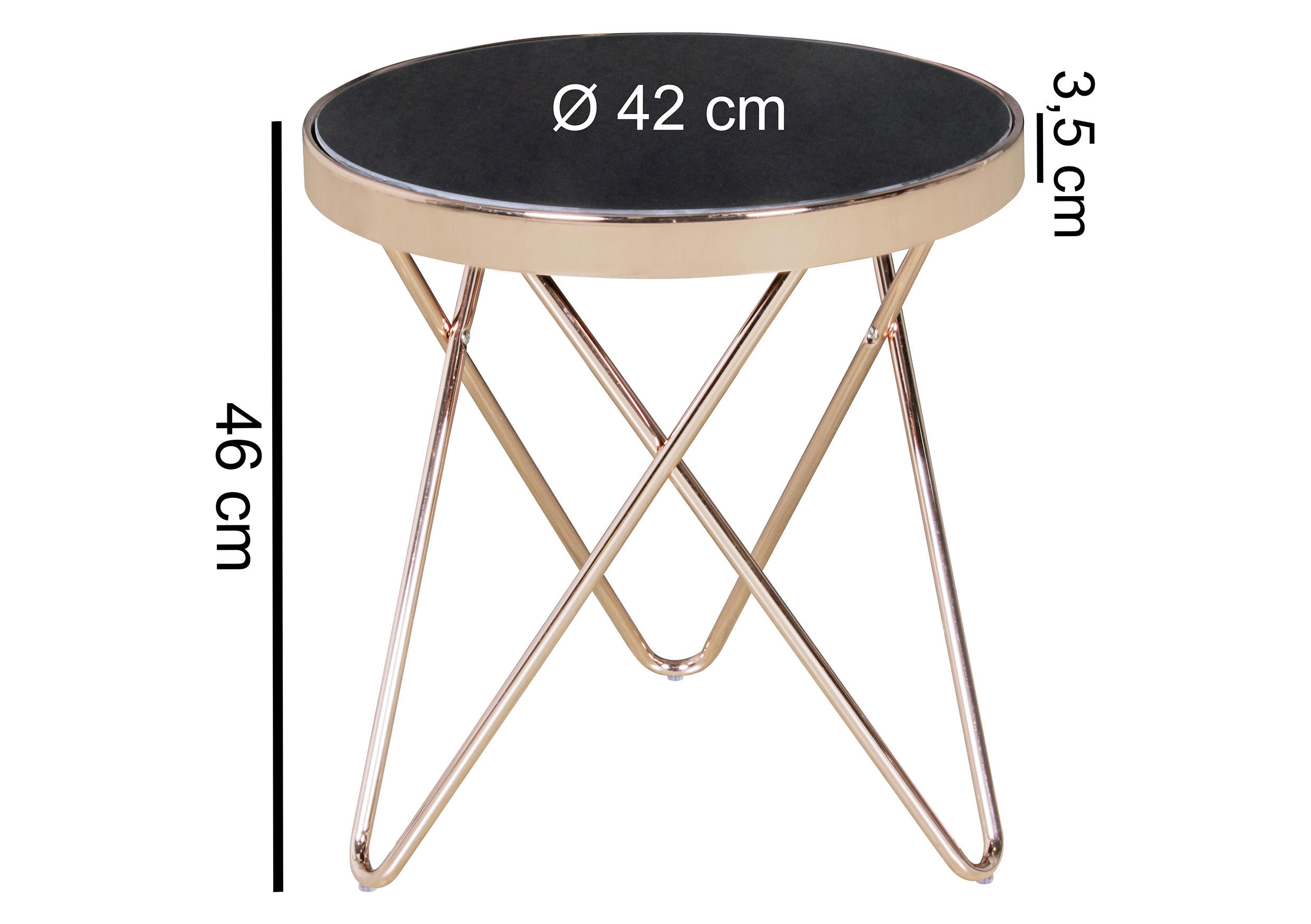 COUCHTISCH rund Schwarz, Kupferfarben 42/42/46 cm  - Schwarz/Kupferfarben, Design, Glas/Metall (42/42/46cm) - MID.YOU
