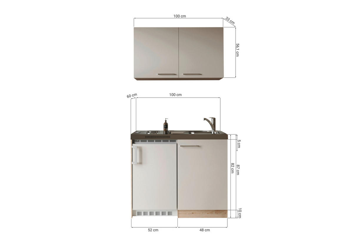 MINIKÜCHE Levin 100 cm  in Kaschmir  - Kaschmir/Eichefarben, Trend, Holzwerkstoff/Kunststoff (100cm) - Respekta
