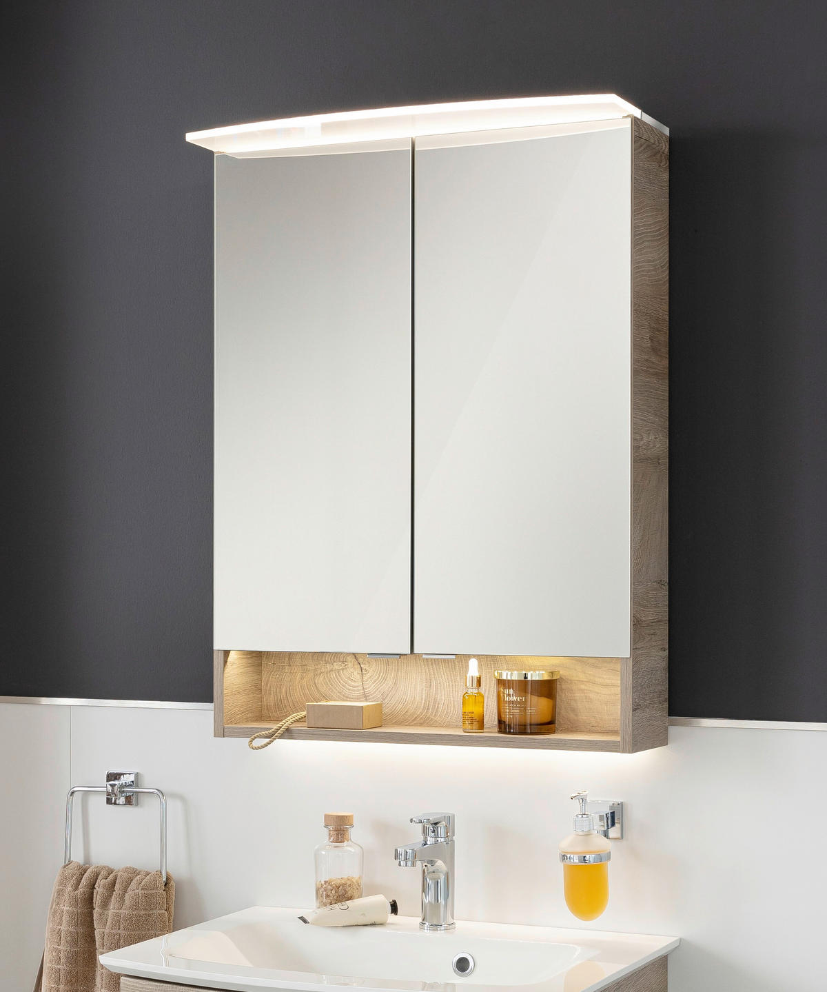 SPIEGELSCHRANK 60/81,2/26,3 cm  - Chromfarben/Eichefarben, Basics, Glas/Holzwerkstoff (60/81,2/26,3cm) - MID.YOU