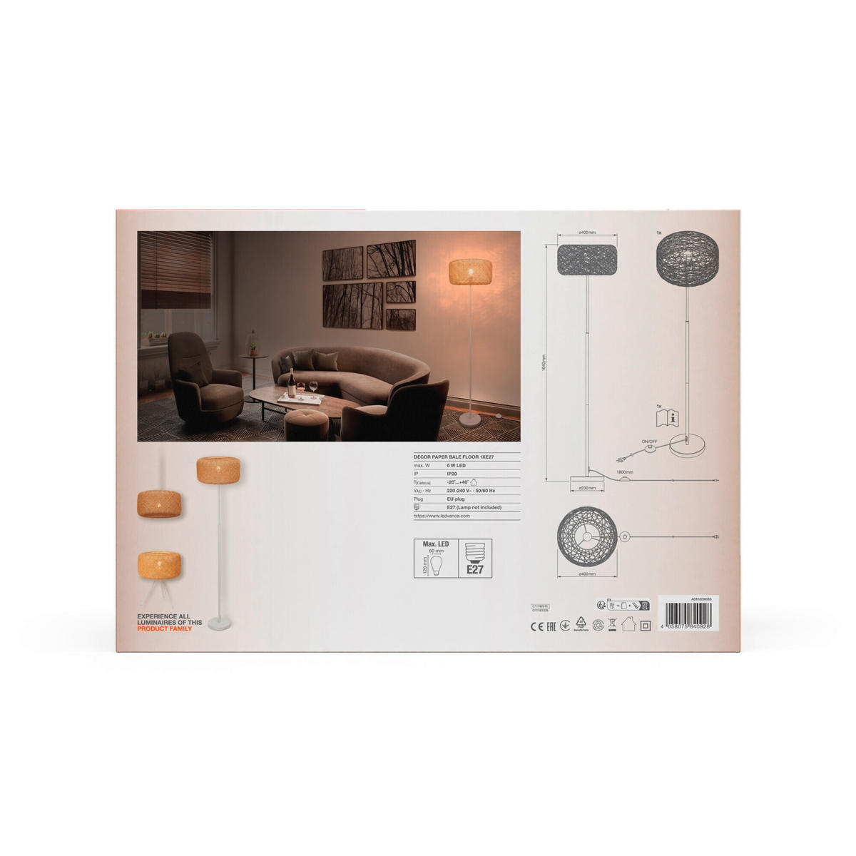 STEHLEUCHTE 40/164 cm    - Beige, Natur, Papier/Metall (40/164cm) - Ledvance