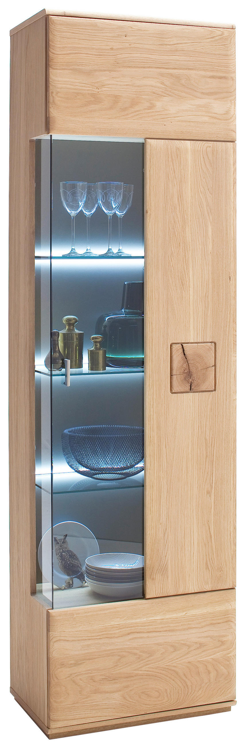VITRINE  in massiv Eiche Eichefarben - Edelstahlfarben/Eichefarben, Design, Glas/Holz (60/208/38cm) - Livetastic