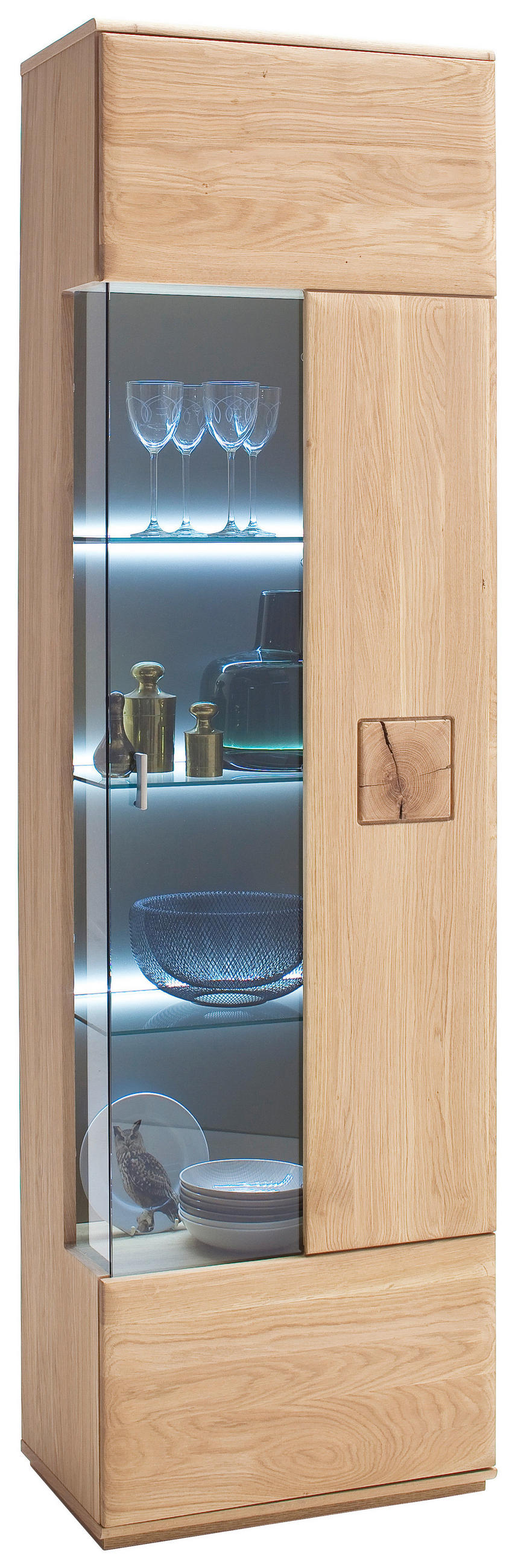 VITRINE in massiv Eiche Eichefarben  - Edelstahlfarben/Eichefarben, Design, Glas/Holz (60/208/38cm) - Livetastic