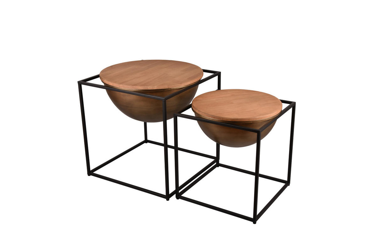 BEISTELLTISCH 53/53/55 cm Eiche massiv Naturfarben, Schwarz rund  - Schwarz/Naturfarben, MODERN, Holz/Metall (53/53/55cm)