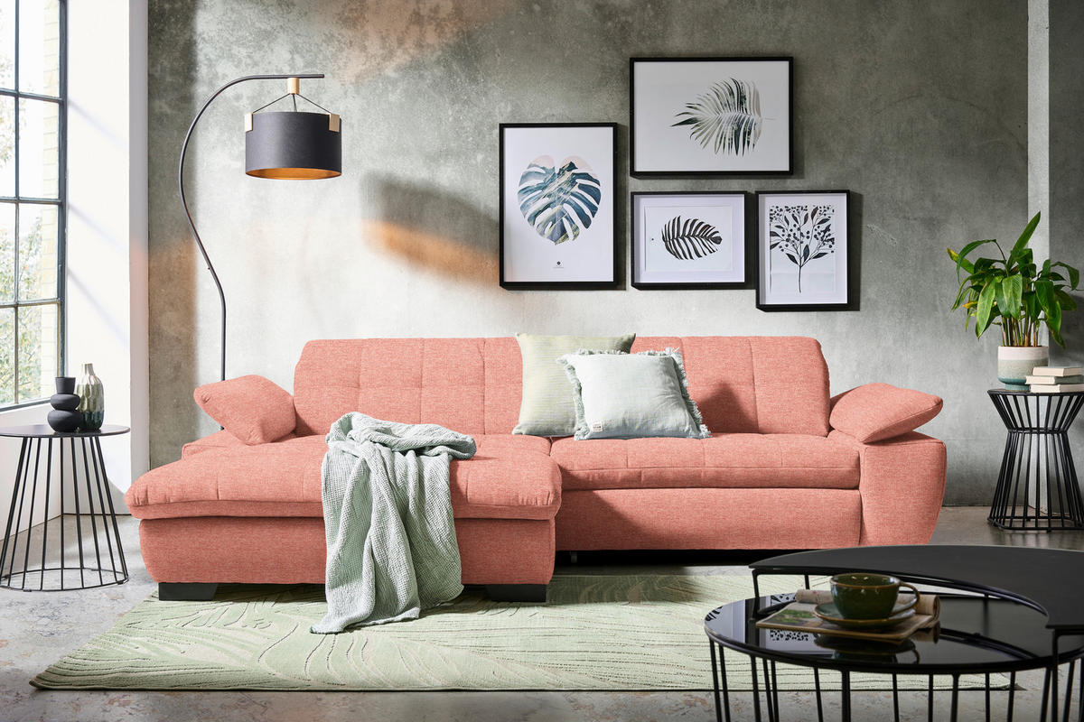 ECKSOFA in Webstoff Koralle  180/265 cm  - Koralle/Schwarz, Design, Textil/Metall (180/265cm) - Carryhome