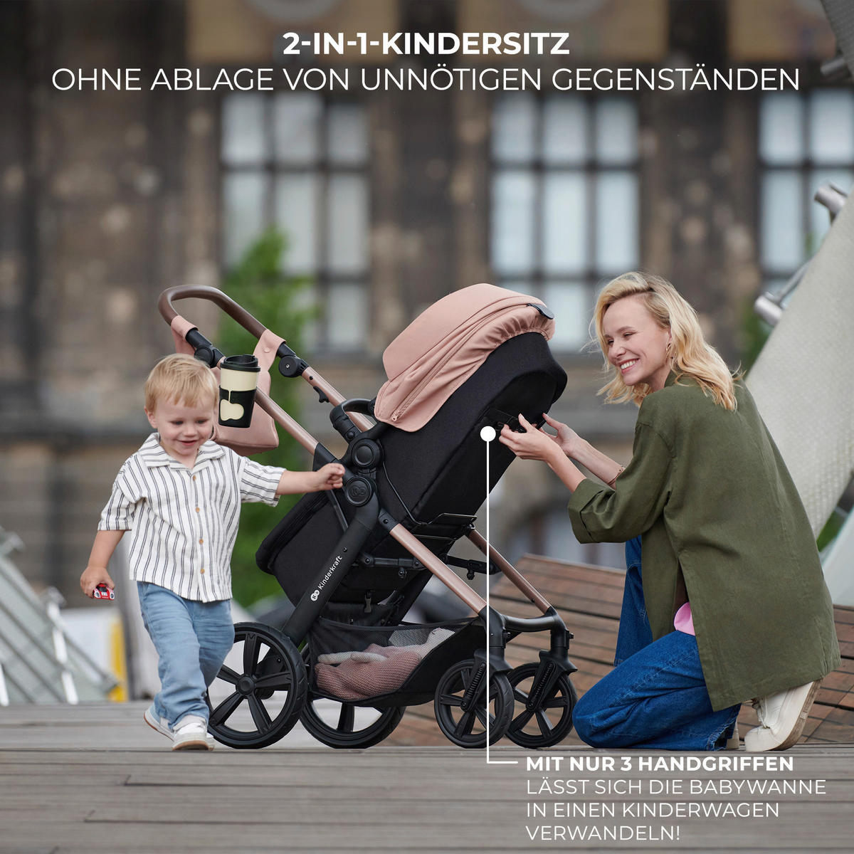 KINDERWAGENSET Moov 2 Air  - Goldfarben/Schwarz, Basics, Textil/Metall (60/86.5/106cm) - Kinderkraft