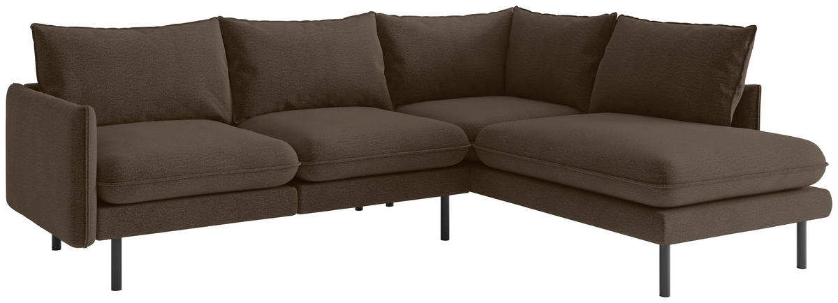 ECKSOFA in Flachgewebe Braun  - Edelstahlfarben/Braun, Design, Textil/Metall (267/204cm) - Livetastic