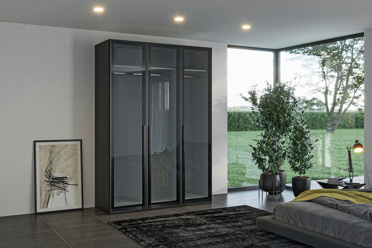 DREHTÜRENSCHRANK 152/220/59 cm,  in Schwarz, 3-türig  - Schwarz, Design, Glas/Holzwerkstoff (152/220/59cm) - Jutzler