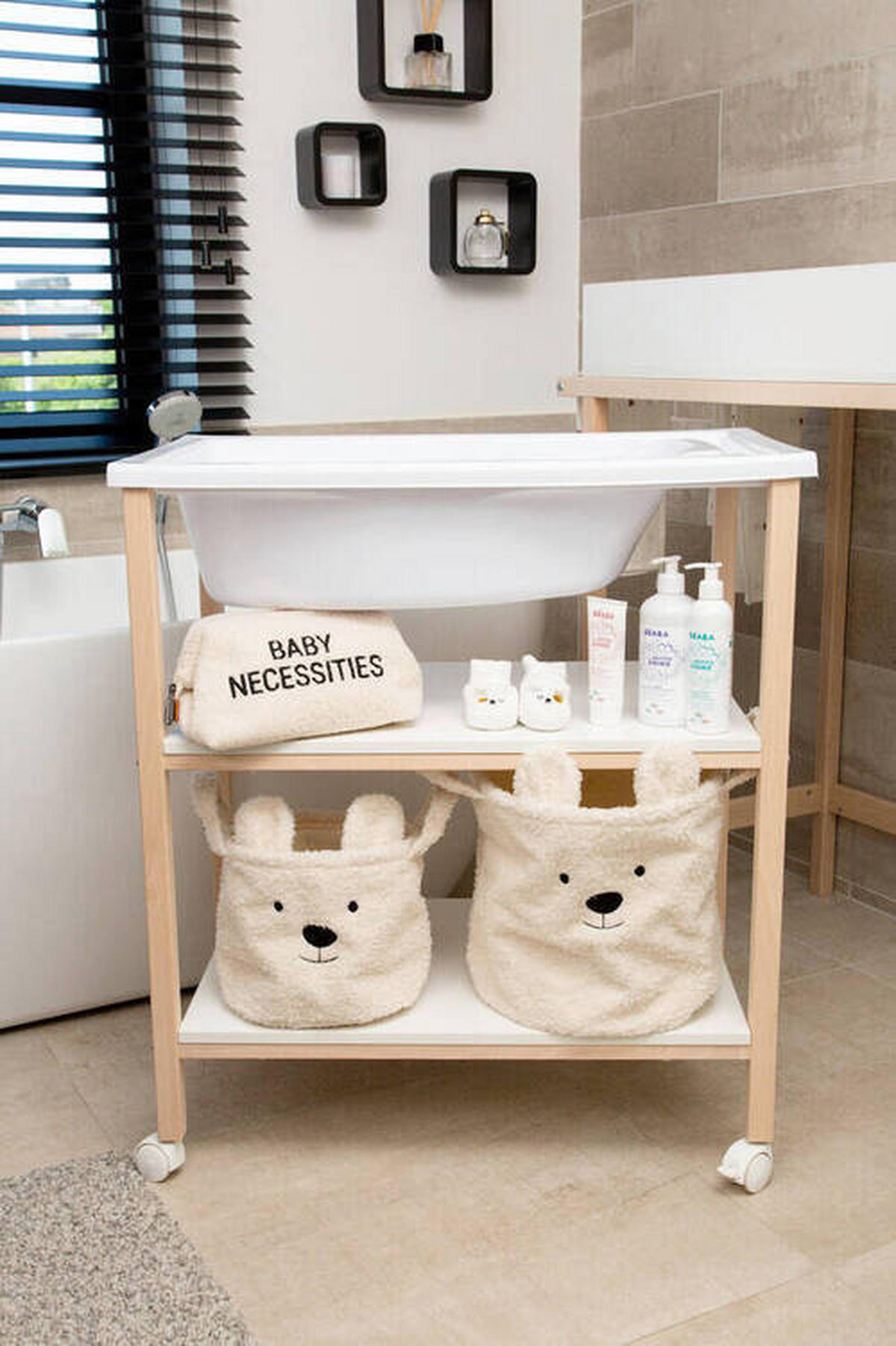 WICKELTISCH 2in1 Set Wickeltisch + Badewanne Weiß, Buchefarben  - Buchefarben/Weiß, KONVENTIONELL, Holzwerkstoff/Kunststoff (91,5/53,5/106,5cm) - Childhome