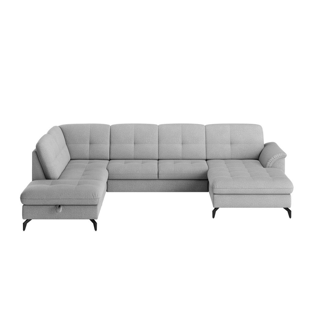 Thumbnail - Sit & More Wohnlandschaft Zora E, Grau, Textil, 7,5-Sitzer, Ottomane links, U-Form, 319x212 cm, Goldenes M, Oeko-Tex® St...