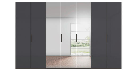DREHTÜRENSCHRANK 350/235/61 cm,  in Graphitfarben, 7-türig  - Graphitfarben, Basics, Glas/Holzwerkstoff (350/235/61cm) - Novel