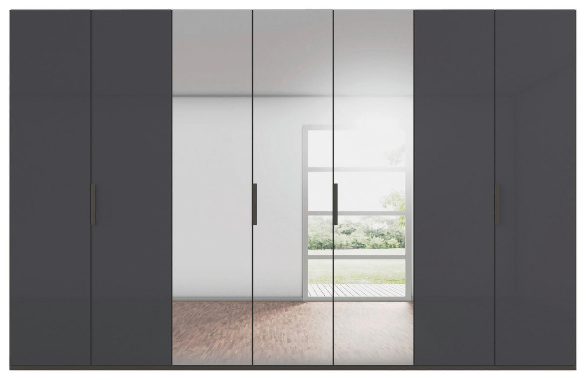 DREHTÜRENSCHRANK 350/235/61 cm,  in Graphitfarben, 7-türig  - Graphitfarben, Basics, Glas/Holzwerkstoff (350/235/61cm) - Novel