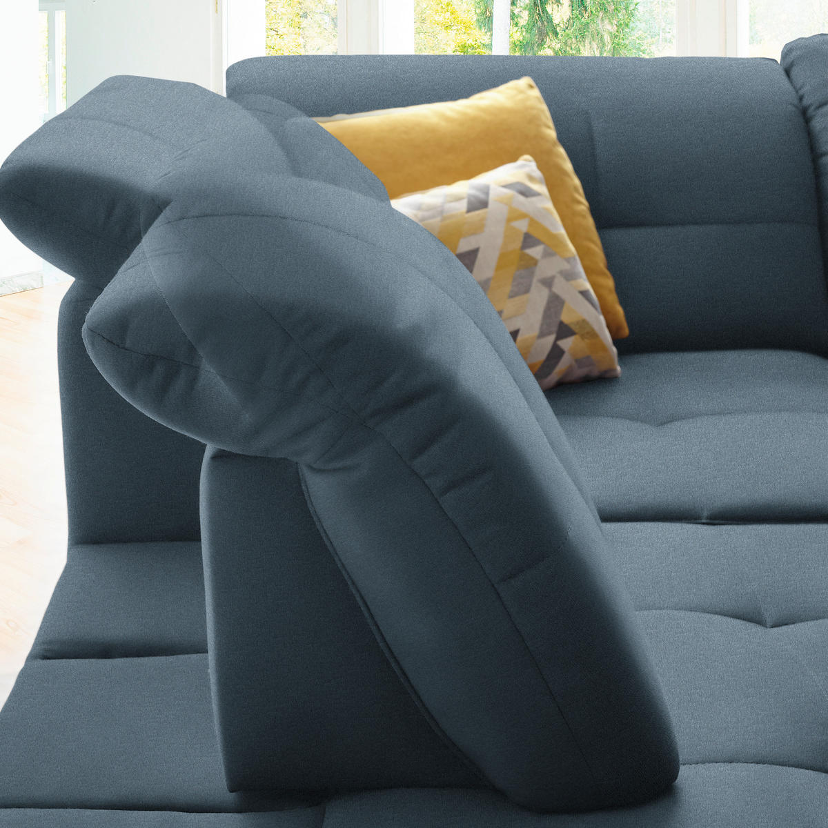 ECKSOFA in Chenille Blau  240/308 cm  - Blau/Schwarz, Design, Textil/Metall (240/308cm) - Xora