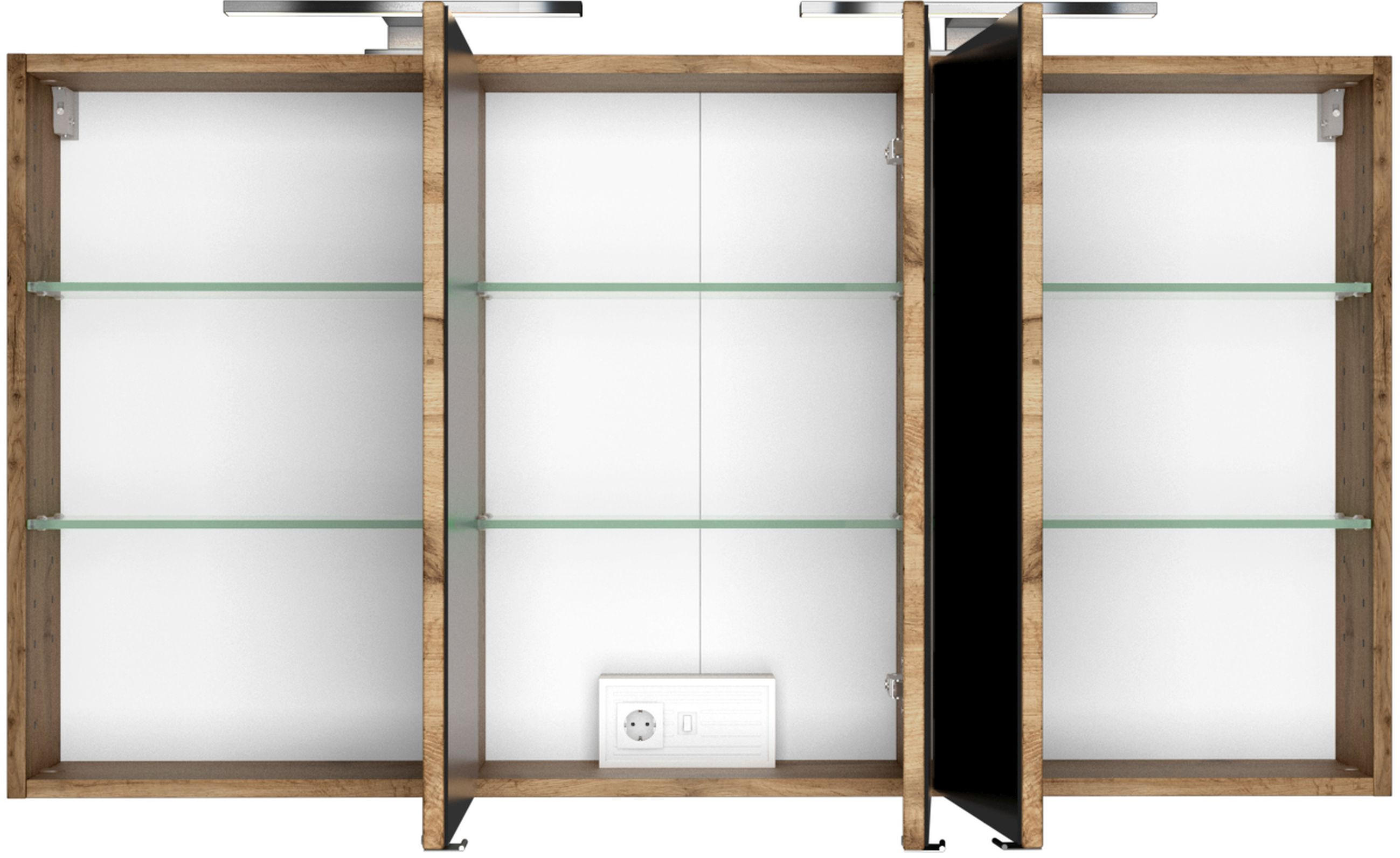 Thumbnail - Held Spiegelschrank Lucca, Eiche Wotan, Metall, 6 Fächer, 120x66x20 cm, Typenauswahl, individuell planbar, Badezimmer, B...