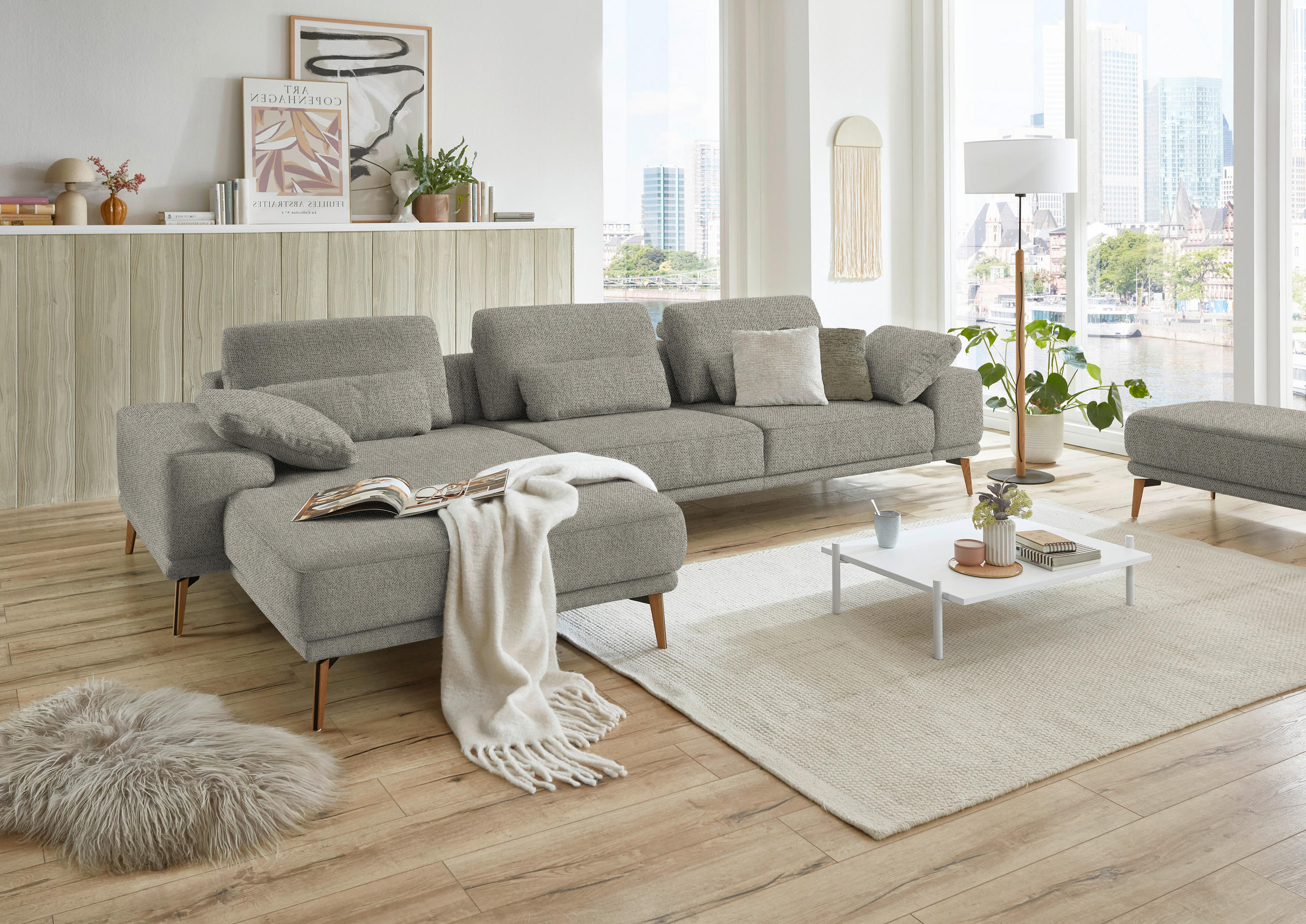 ECKSOFA  in Flachgewebe Braun, Grün  193/334 cm  - Wildeiche/Braun, Design, Holz/Textil (193/334cm) - Niels Andersson