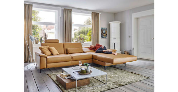 ECKSOFA Latina Plus Currygelb Echtleder  inkl.  - Currygelb/Schwarz, Design, Leder/Metall (334/175cm) - Dieter Knoll