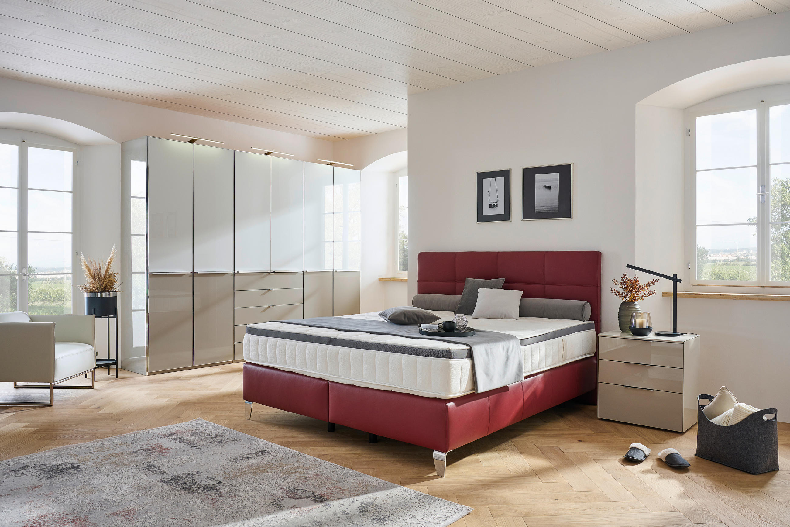 POSTEL BOXSPRING, 180/200 cm, bordeaux - bordeaux/barvy chromu, Konvenční, kov/textil (180/200cm) - Novel