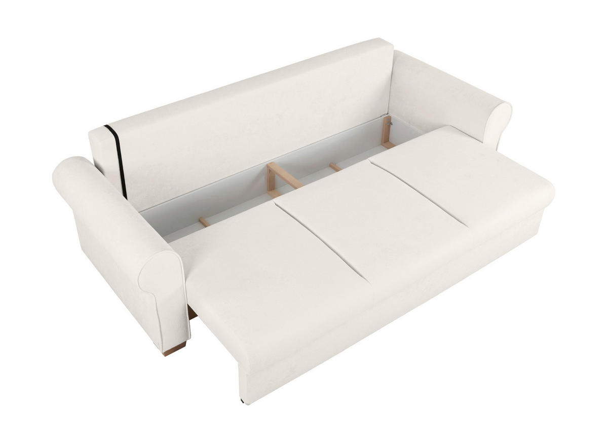 SCHLAFSOFA in Bouclé Creme  - Buchefarben/Creme, Design, Holz/Textil (240/94/98cm) - MID.YOU