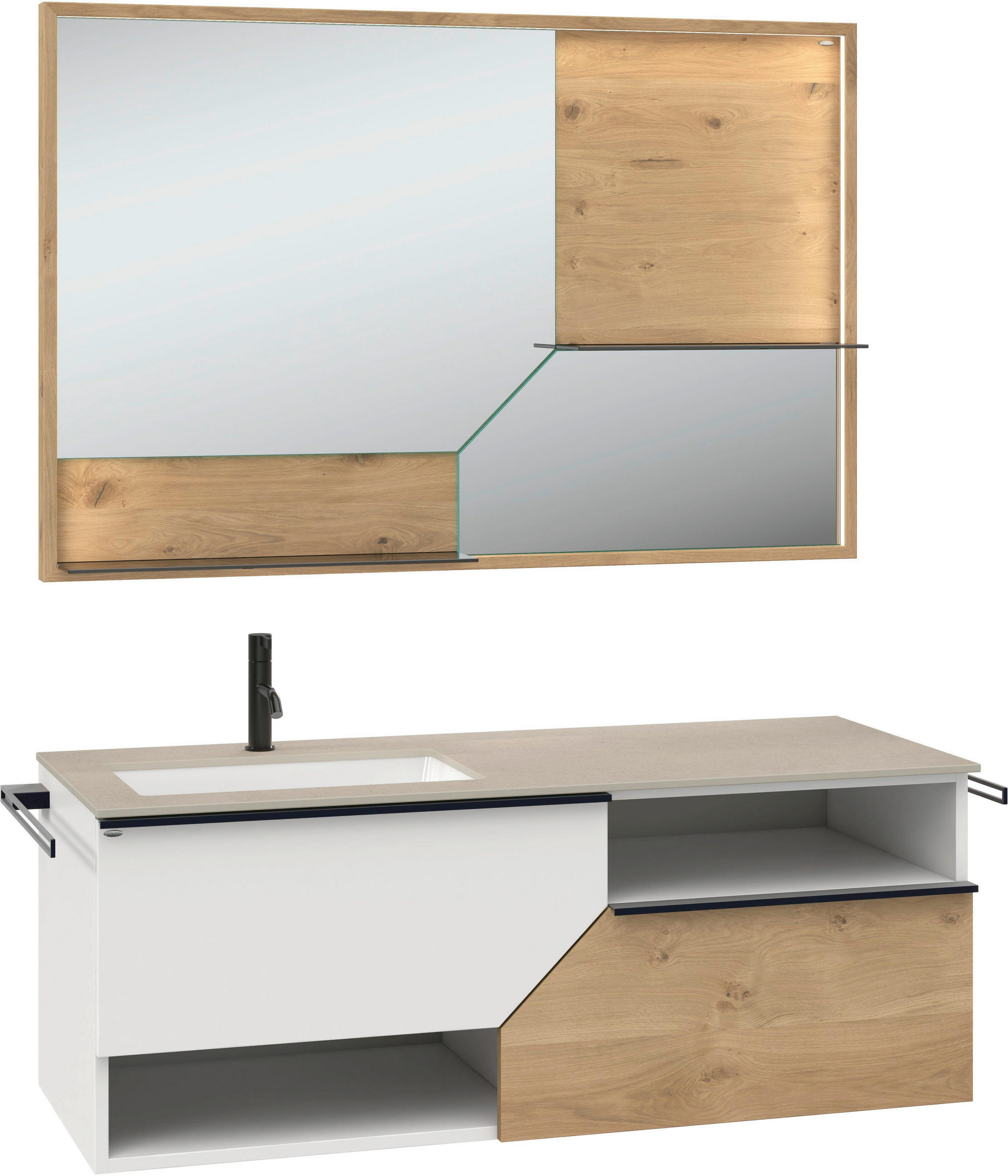 BADEZIMMER 3-teilig  in 128,4 cm  - Sandfarben/Eichefarben, LIFESTYLE, Holz/Keramik (128,4cm) - Voglauer