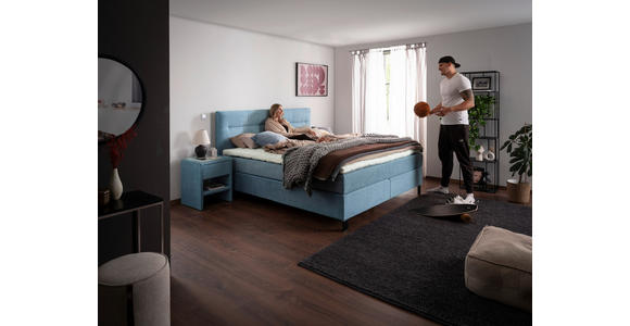 BOXSPRINGBETT 200/220 cm  in Pastellblau  - Pastellblau/Schwarz, KONVENTIONELL, Textil/Metall (200/220cm) - Esposa