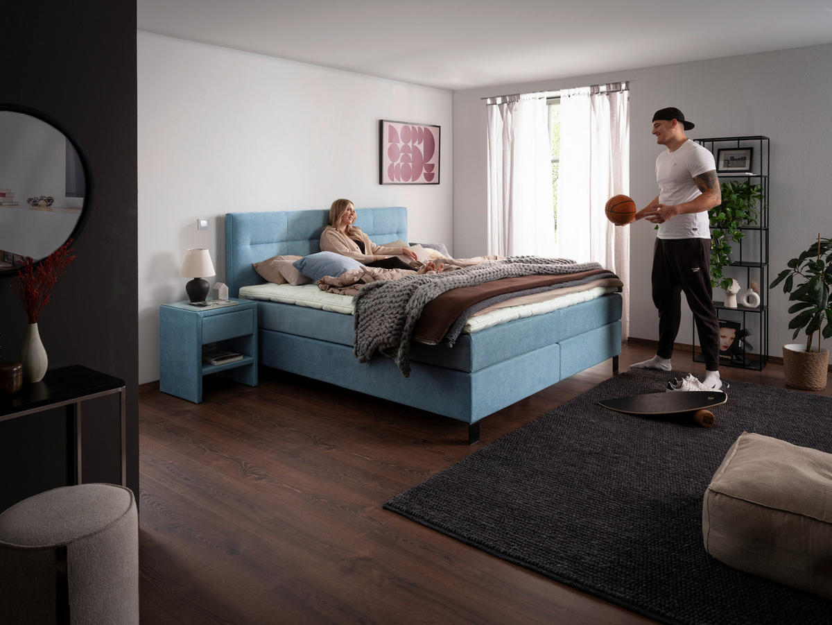BOXSPRINGBETT 200/220 cm  in Pastellblau  - Pastellblau/Schwarz, KONVENTIONELL, Textil/Metall (200/220cm) - Esposa
