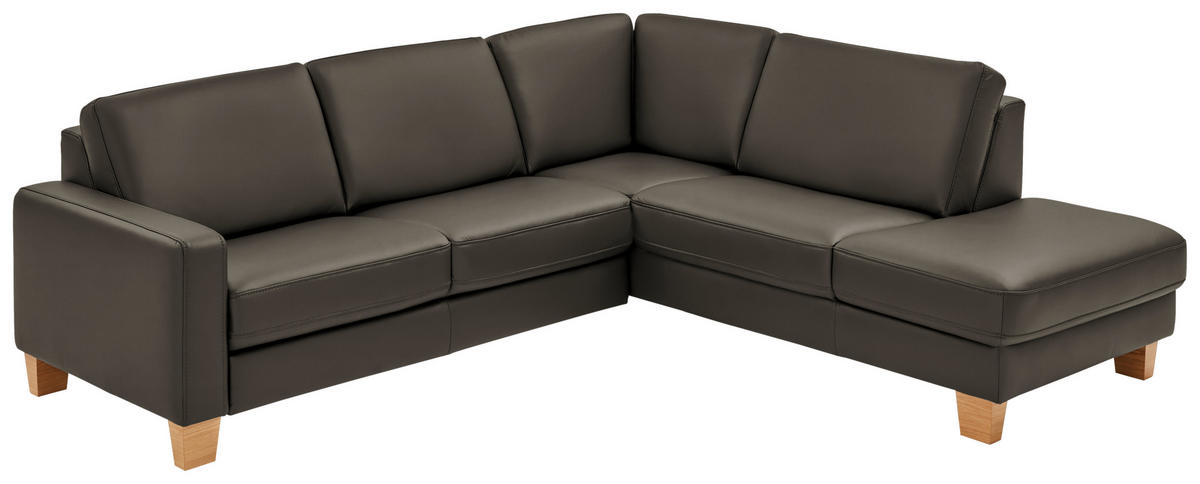 ECKSOFA in Echtleder Graubraun  - Eiche Bianco/Graubraun, Natur, Leder/Holz (257/235cm) - Valdera
