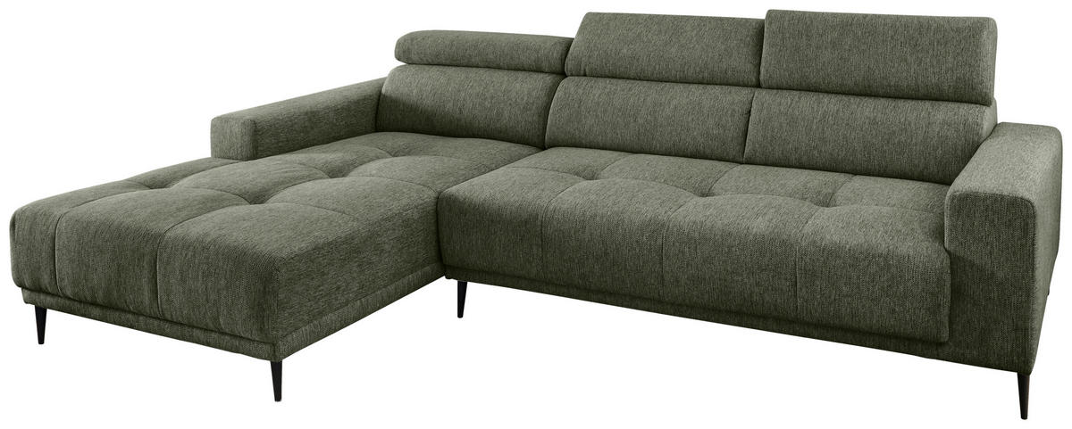 ECKSOFA Dunkelgrün Chenille  - Dunkelgrün/Schwarz, KONVENTIONELL, Textil/Metall (188/276cm) - Livetastic