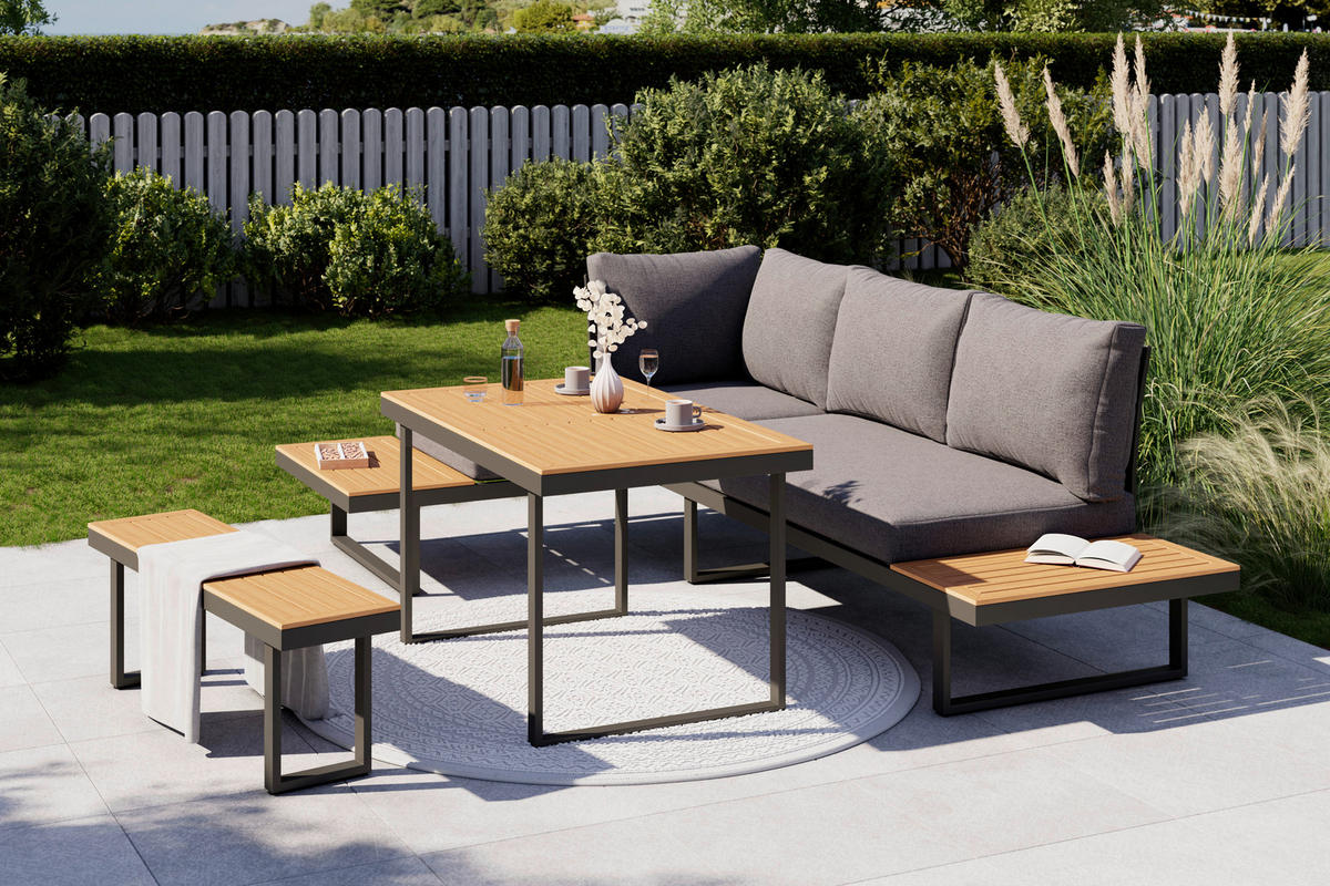 DINING-LOUNGESET Aluminium, Eisen  - Anthrazit/Naturfarben, MODERN, Kunststoff/Textil (253/70/175cm) - Ambia Garden