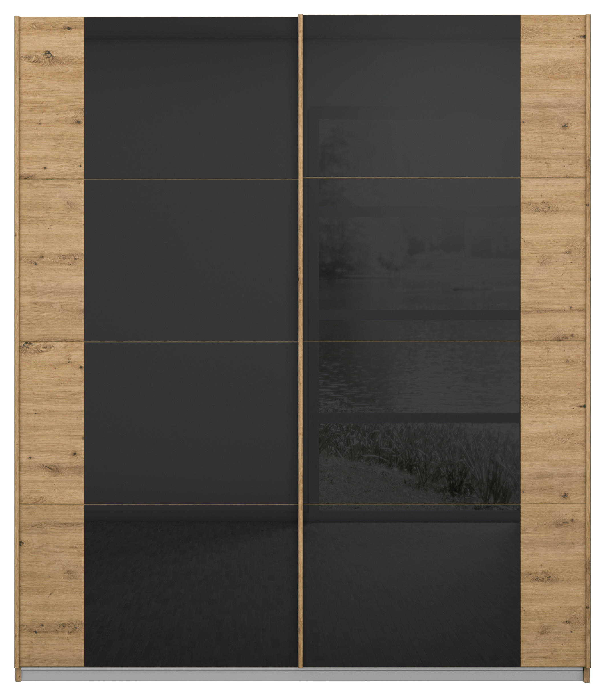 SCHWEBETÜRENSCHRANK 181/210/62 cm 2-türig Anthrazit, Eiche Artisan  - Anthrazit/Eiche Artisan, MODERN, Glas/Holzwerkstoff (181/210/62cm) - Rauch Möbel