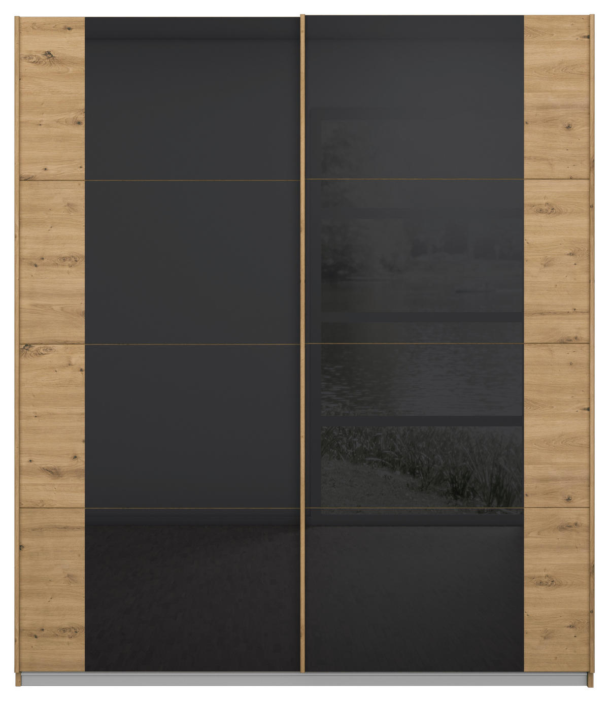 SKRIŇA S POS. DVER. – HOR.VED, antracitová, dub artisan, 181/210/62 cm - antracitová/dub artisan, Modern, kov/kompozitné drevo (181/210/62cm) - Rauch Möbel