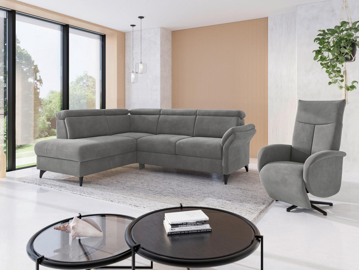 ECKSOFA Flachgewebe Grau  - Schwarz/Grau, Konventionell, Textil/Metall (193/247cm) - Sit & More