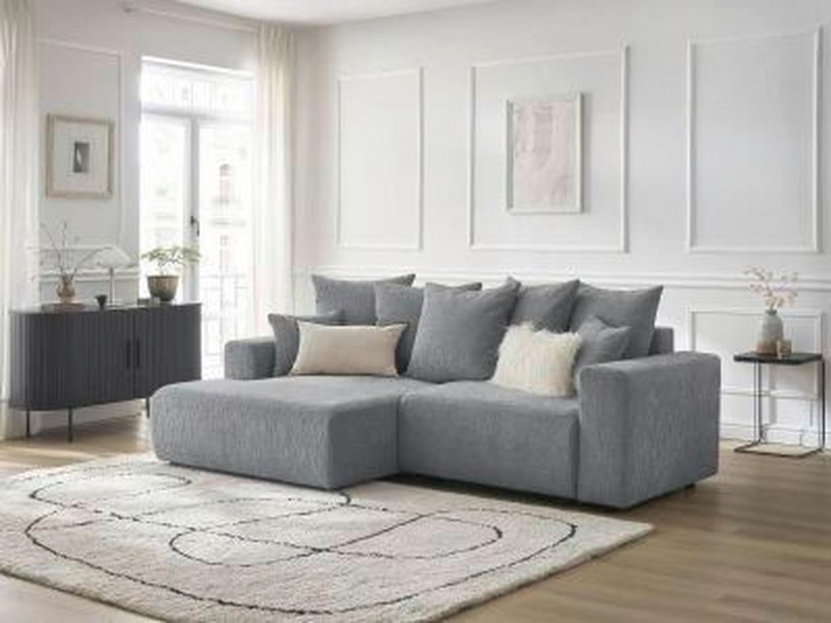 ECKSOFA Ottomane links  ATILLA Dunkelgrau Struktur  - Dunkelgrau/Schwarz, MODERN, Kunststoff/Textil (149/244cm)