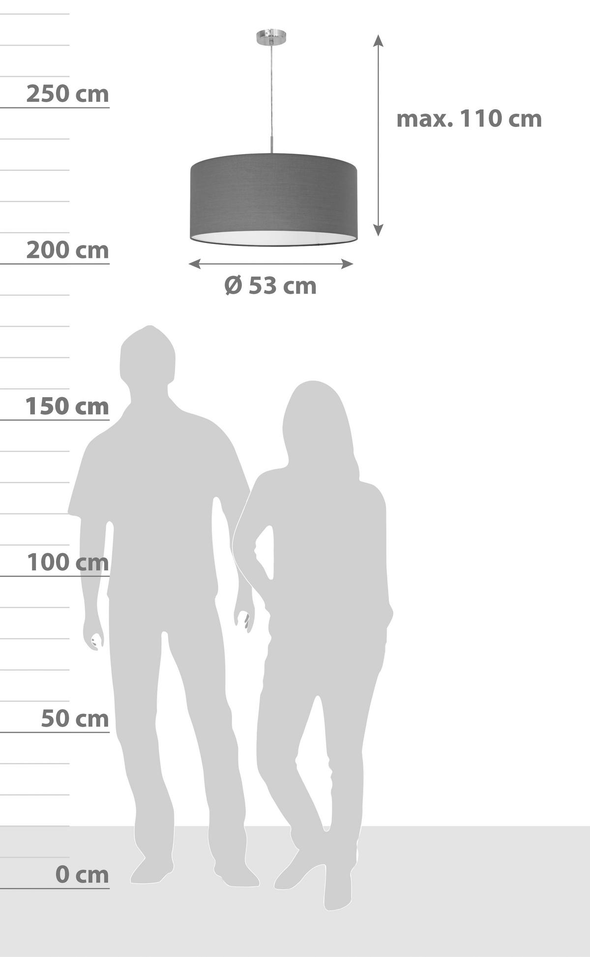 HÄNGELEUCHTE 53/110 cm  - Grau/Nickelfarben, MODERN, Textil/Metall (53/110cm) - Eglo