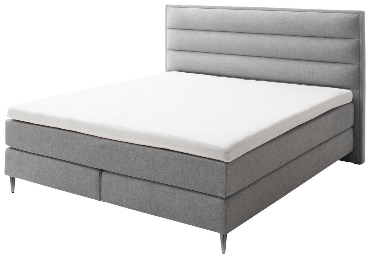 BOXSPRINGBETT 180/200 cm  in Hellgrau  - Edelstahlfarben/Hellgrau, Design, Textil/Metall (180/200cm) - Schöner Wohnen