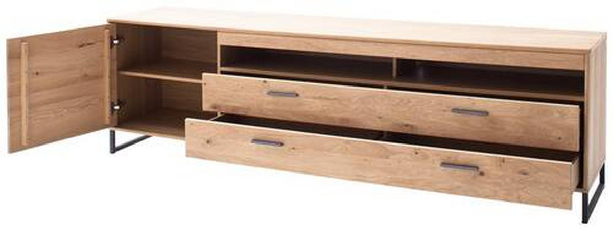 MEDIABÄNK i faner, massiv kvistek ekfärgad  - svart/ekfärgad, Design, metall/trämaterial (224/67/50cm) - Livetastic
