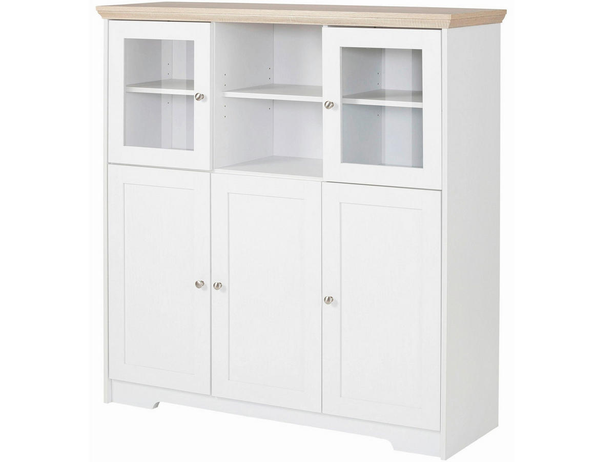 HIGHBOARD NANTES 118/125/39 cm  - Silberfarben/Weiß, Design, Glas/Holzwerkstoff (118/125/39cm) - Livetastic