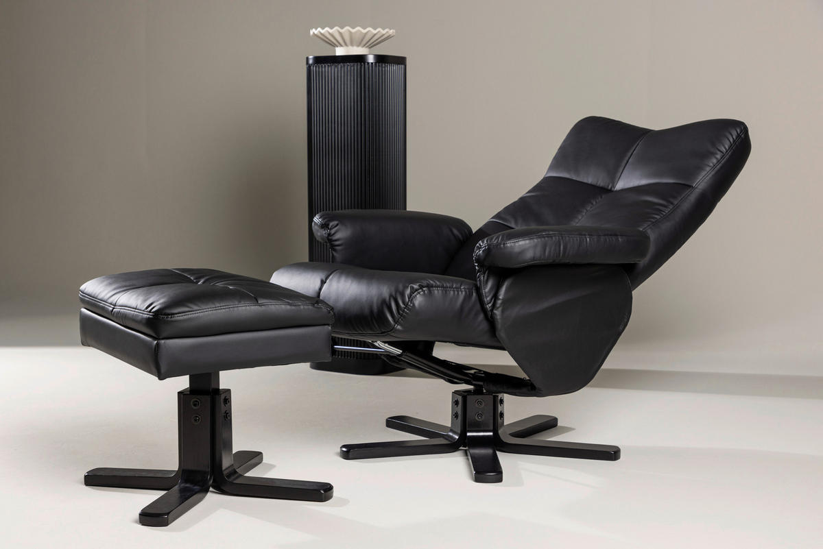 RELAXSESSELSET Lederlook (vegan)    - Schwarz, Design, Textil/Metall (78/101/90cm) - Livetastic