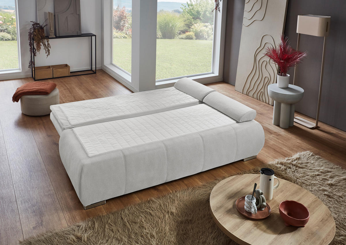 SCHLAFSOFA Webstoff Naturfarben  inkl. Rückenkissen, Armlehnenkissen, Bettkasten, Schlaffunktion, Topper, Rücken echt  - Chromfarben/Naturfarben, KONVENTIONELL, Holz/Kunststoff (207/91/90cm) - Carryhome
