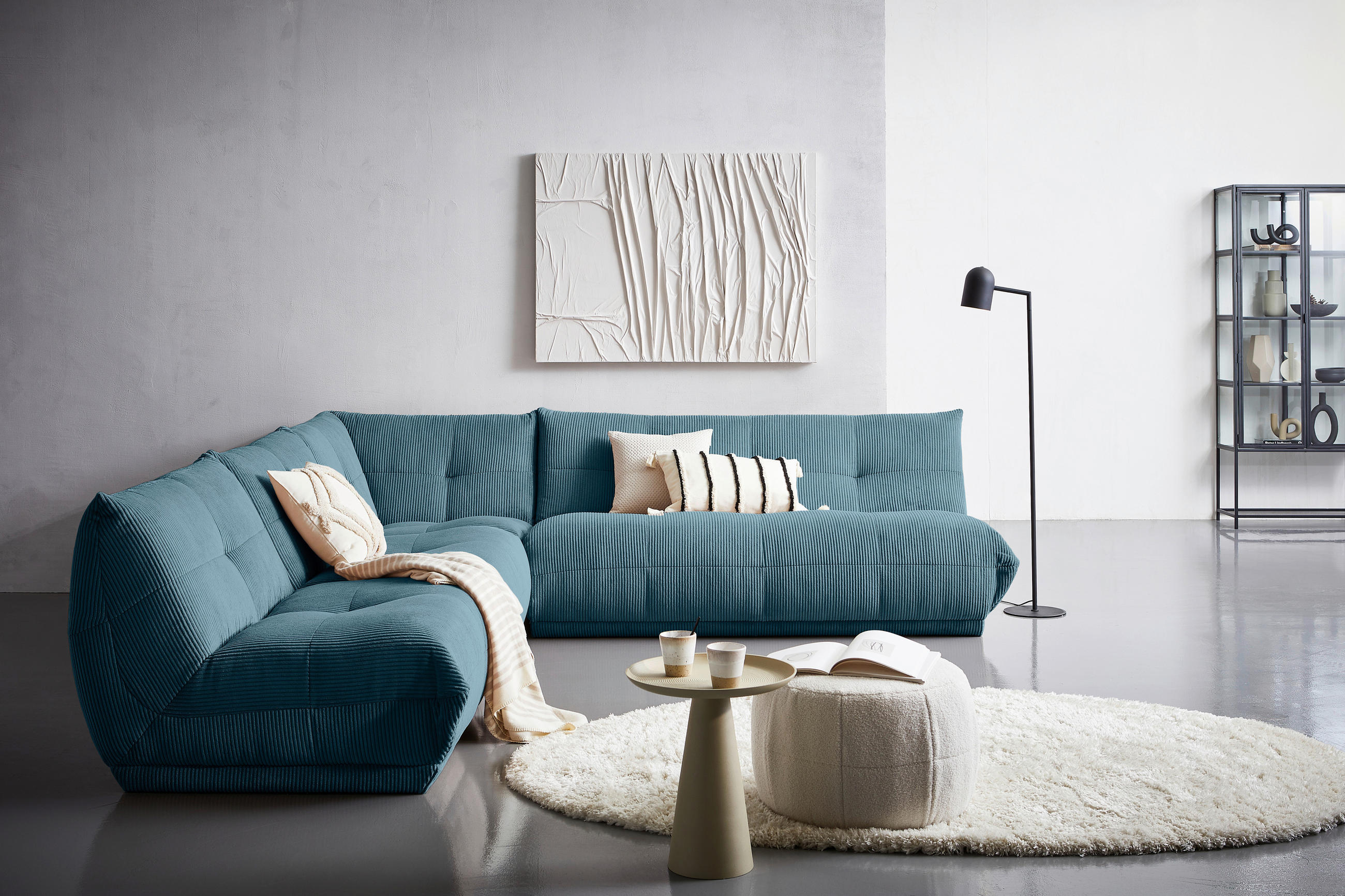 ECKSOFA Petrol Cord - Petrol, Trend, Textil (315/285cm) - Livetastic