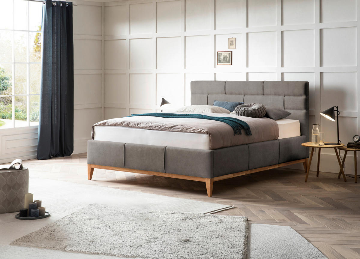 ČALOUNĚNÁ POSTEL, 180/200 cm, šedá - šedá, Basics, dřevo/textil (180/200cm) - Welnova