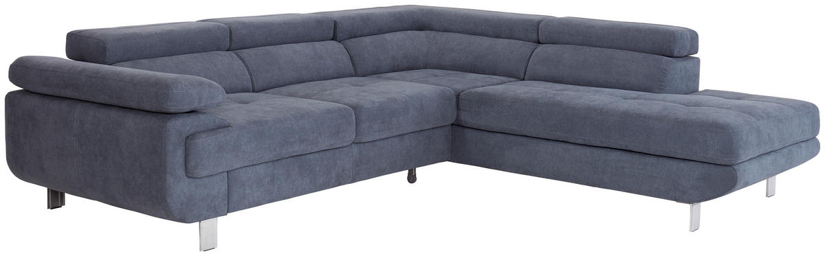 HÖRNSOFFA i dräll blågrå  - blågrå, Modern, metall/textil (270/230cm) - Ondega