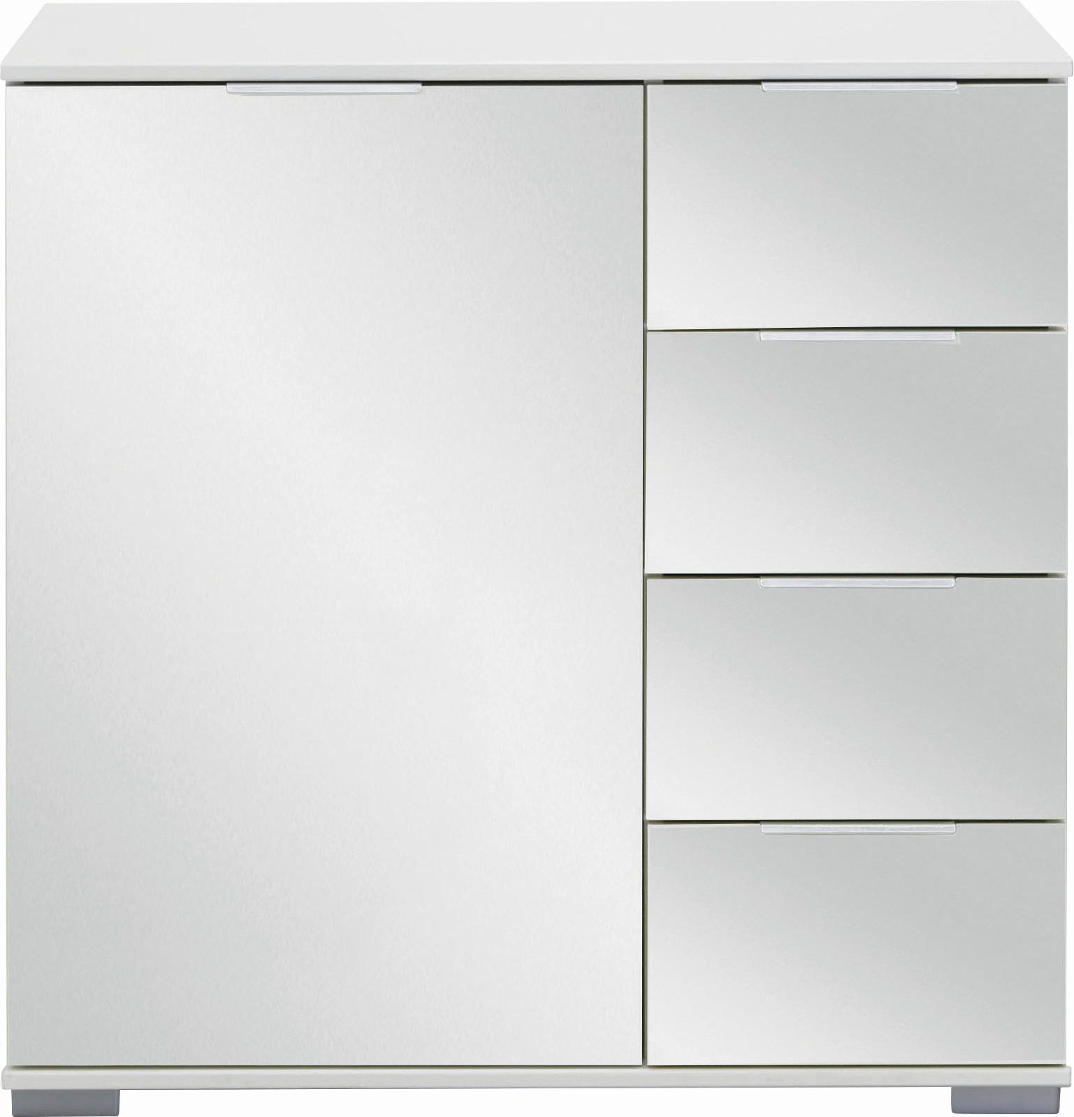 KOMMODE , 81/83/41 cm, 4 Schublade(n)  - Alufarben/Weiß, Design, Glas/Holzwerkstoff (81/83/41cm) - Livetastic