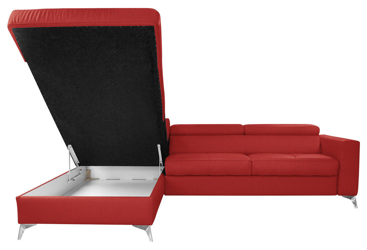 ECKSOFA MONDO Rot Echtleder Lederlook  - Chromfarben/Rot, Design, Leder/Textil (208/286cm) - Livetastic