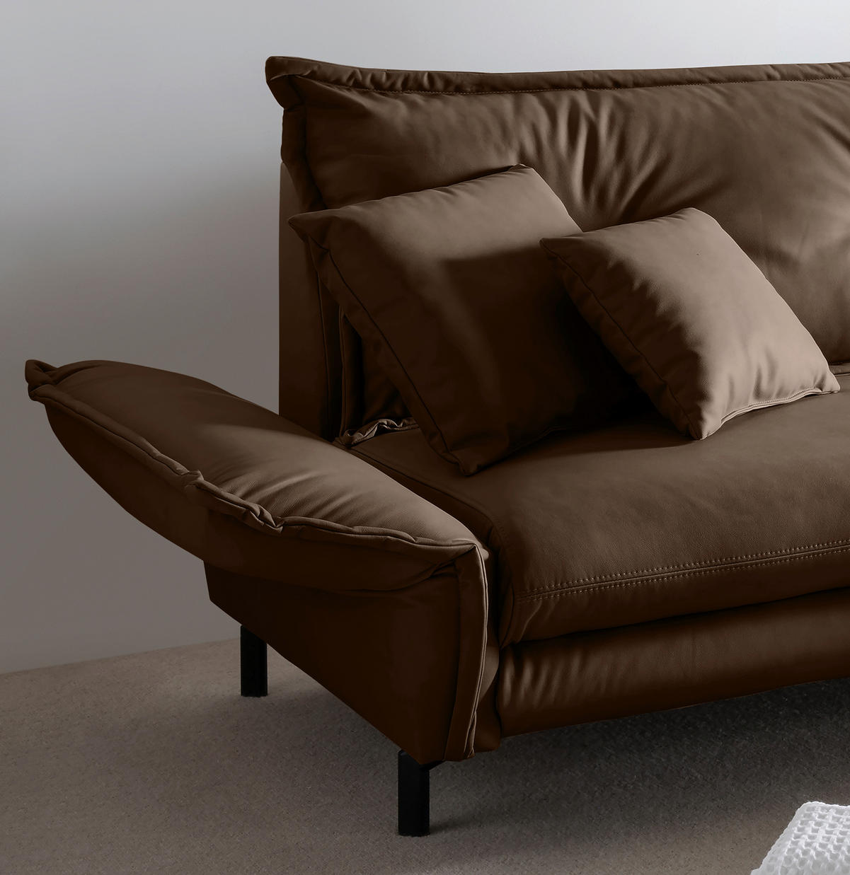 ECKSOFA in Lederlook Braun  - Schwarz/Braun, Modern, Textil/Metall (255/180cm) - Livetastic