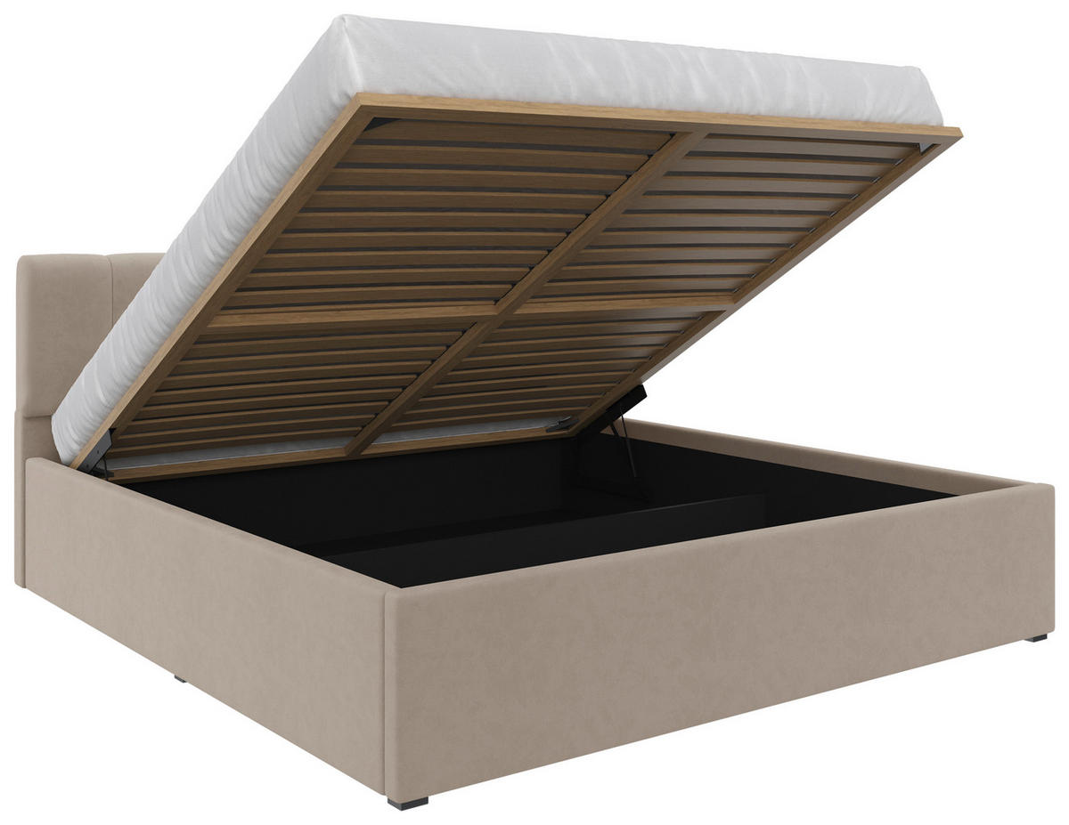 POLSTERBETT Lattenrost, Bettkasten 180/200 cm  in Hellbraun  - Hellbraun/Schwarz, Design, Holz/Kunststoff (180/200cm) - Stylife