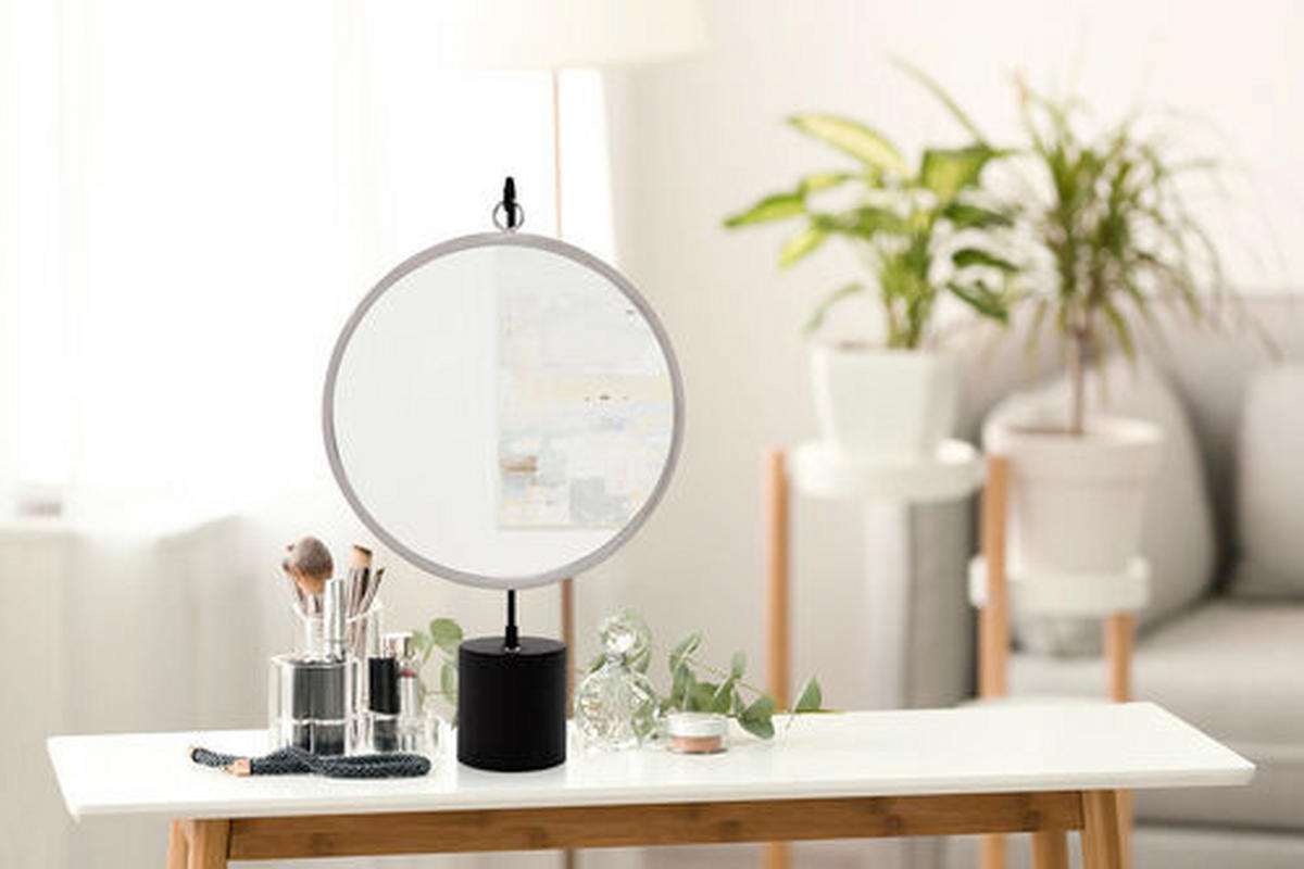 SCHMINKSPIEGEL  - Silberfarben/Schwarz, LIFESTYLE, Glas/Metall (41/75/14cm) - Kayoom