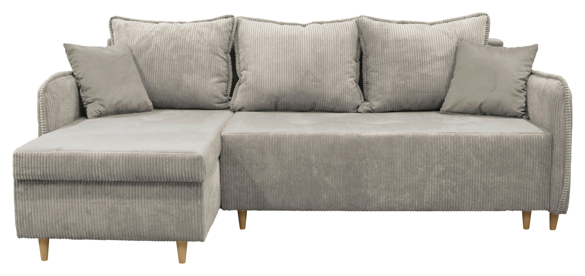 ECKSOFA TEDDY in Cord, Bouclé Grau  142/215 cm  - Naturfarben/Grau, Design, Holz/Textil (142/215cm) - MID.YOU
