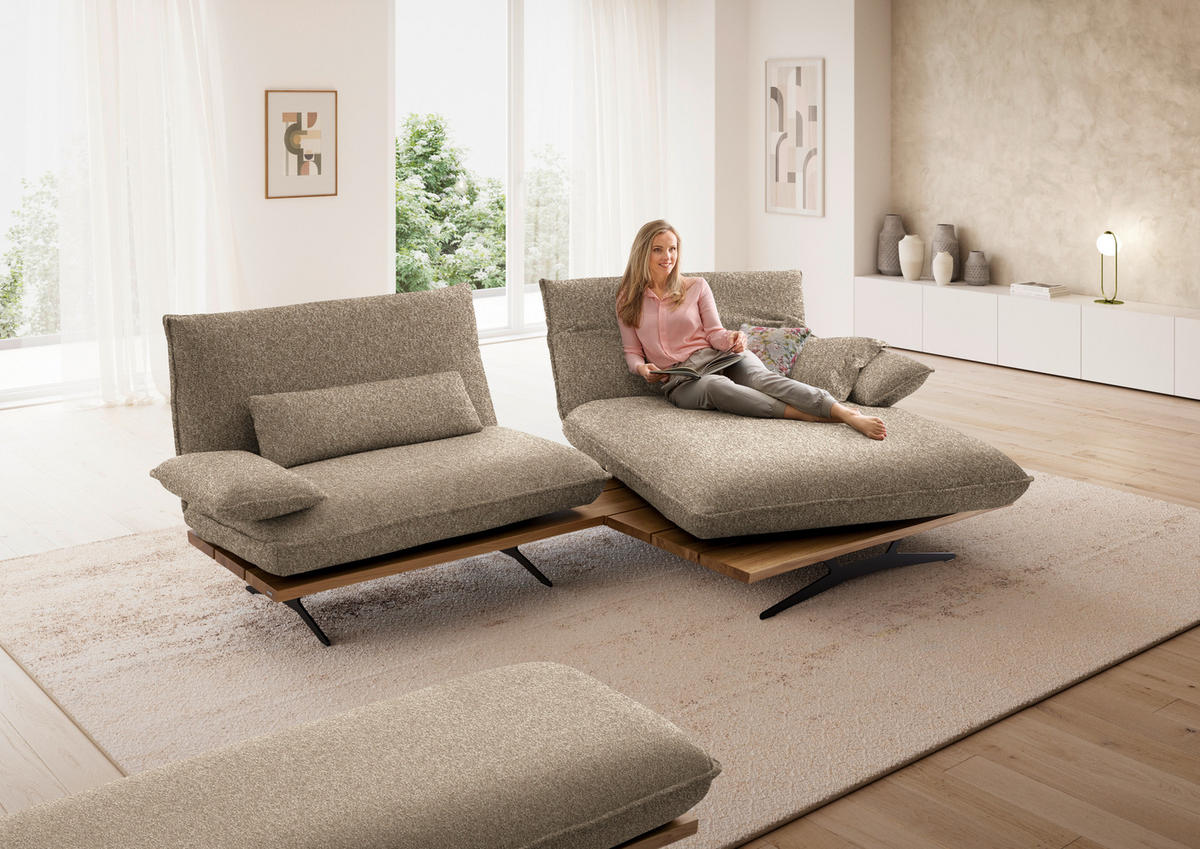 ECKSOFA  in Chenille, Flachgewebe Wildeiche, Beigebraun Rücken echt, Armteilverstellung, Relaxfunktion, Drehsitzfunktion  284/161 cm  - Wildeiche/Beigebraun, Design, Holz/Textil (284/161cm) - Koinor